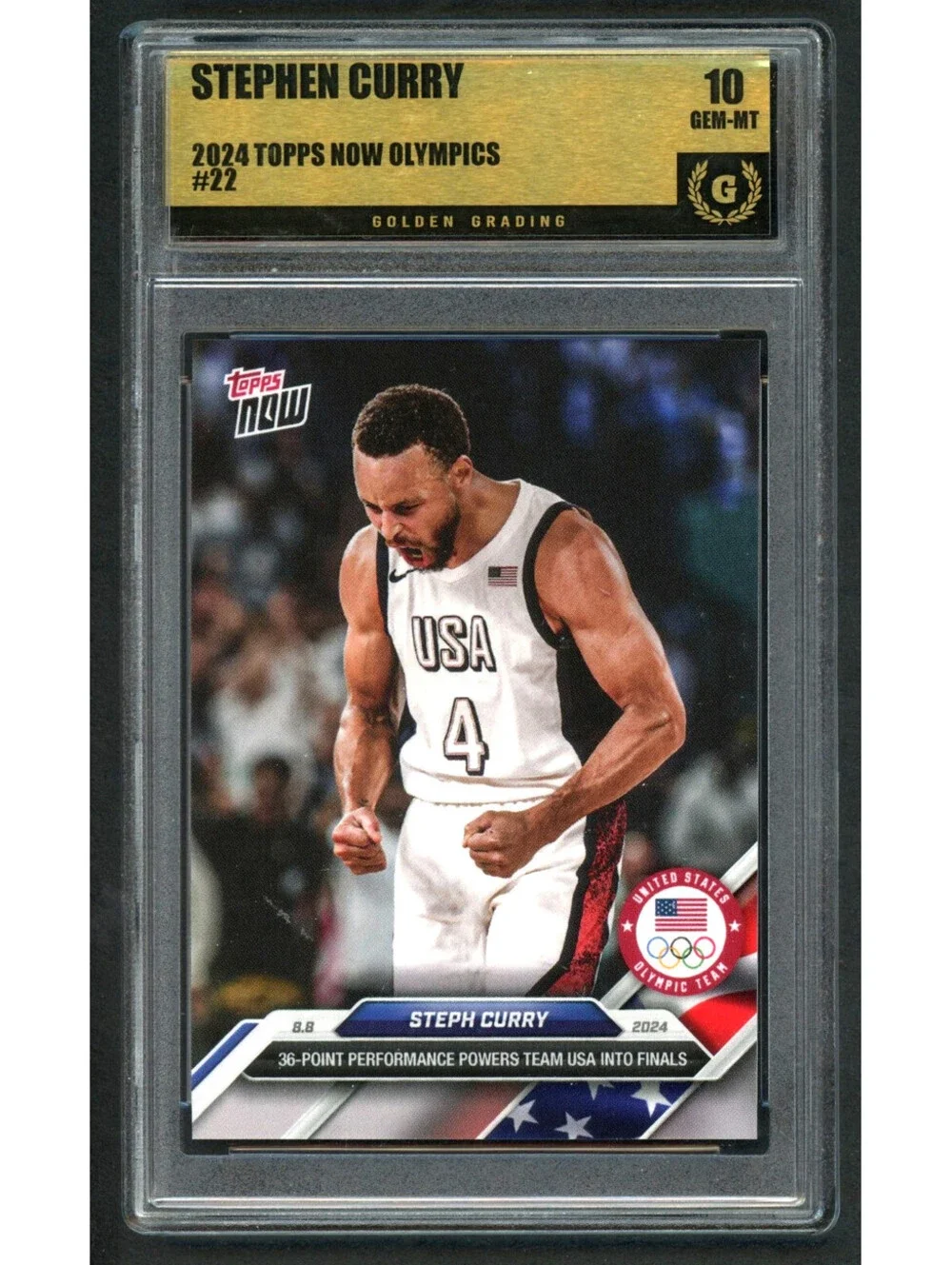 2024 Topps Now Olympics Stephen Curry #22 Team USA Gold Medal Graded Gem Mint 10